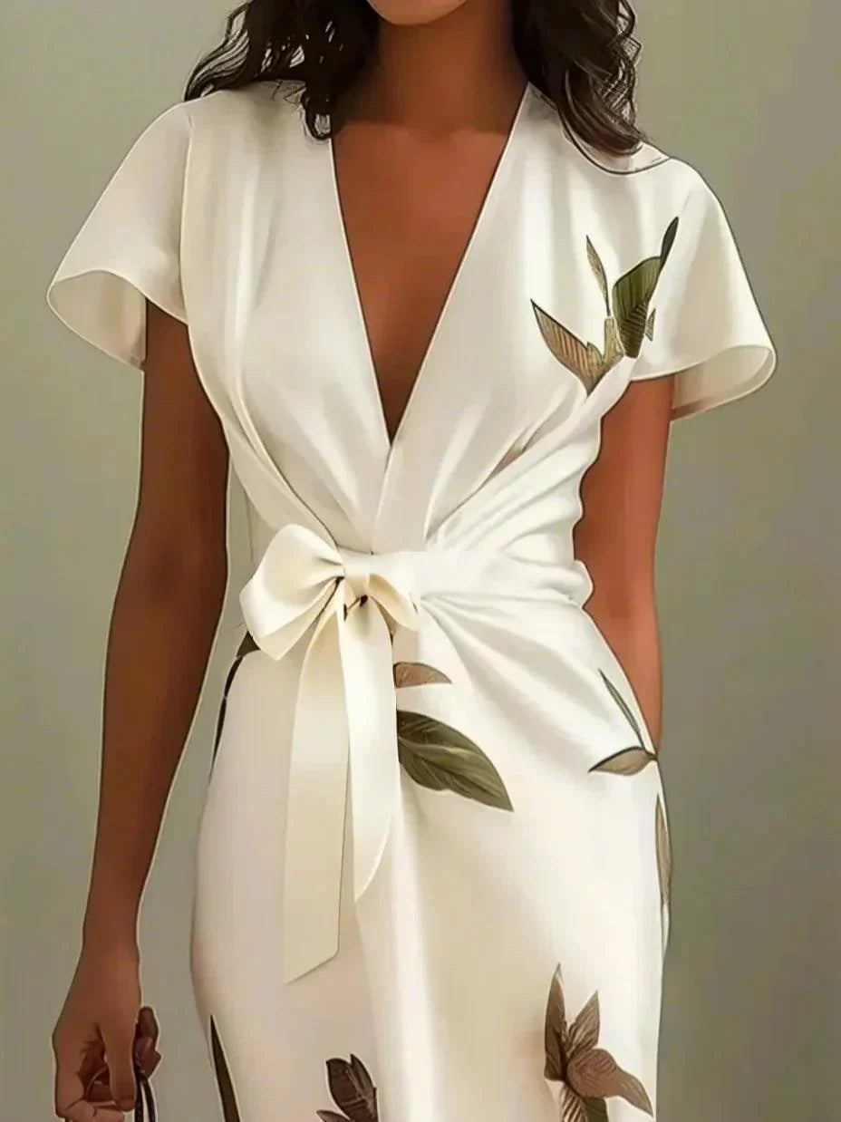 Women's Leaf Print Wrap Dress | Perfect for Going Out