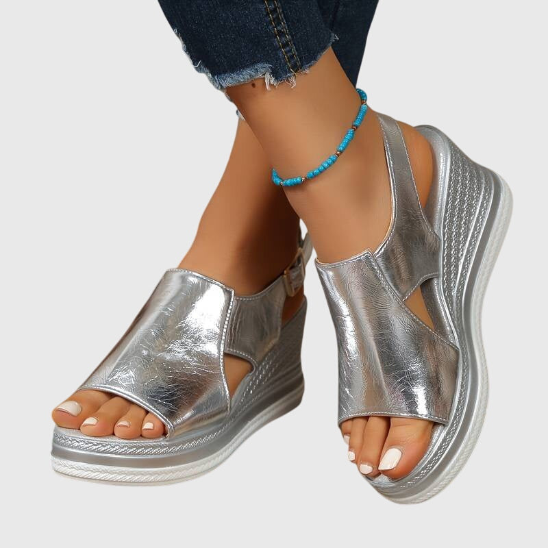 Wedge Sandals with Buckle and Open Toe for Women