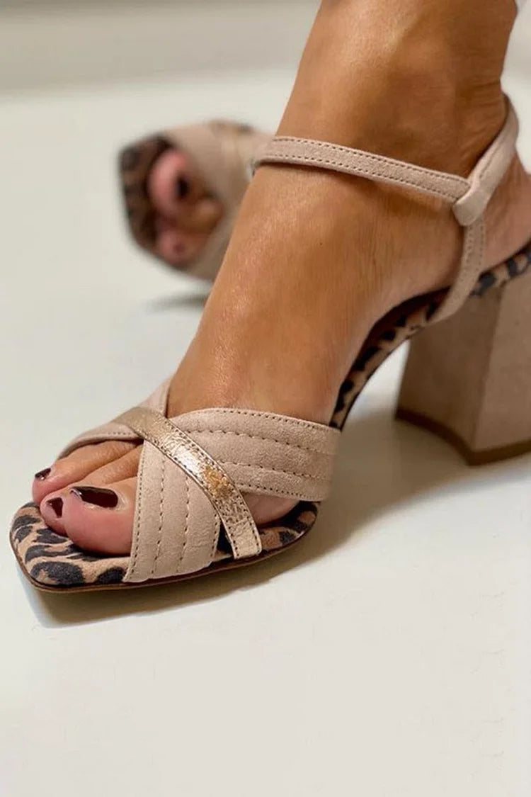 Chunky Heel Sandals with Crossed Design for Women