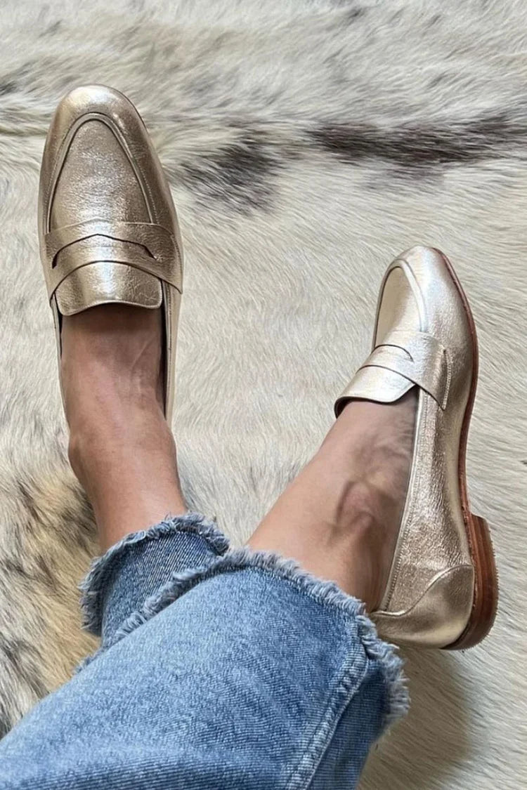 Synthetic Leather Flat Loafers for Women