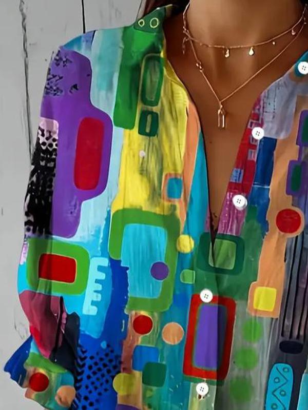 Long Sleeve Shirt for Women with Integral Geometric Print