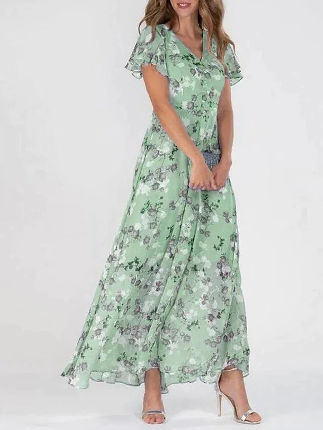 Women's Floral Print Chiffon Maxi Dress