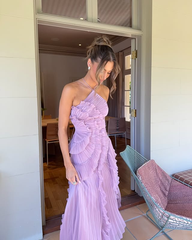 Maxi Chiffon Dress with Ruffles and Halter Neckline for Women