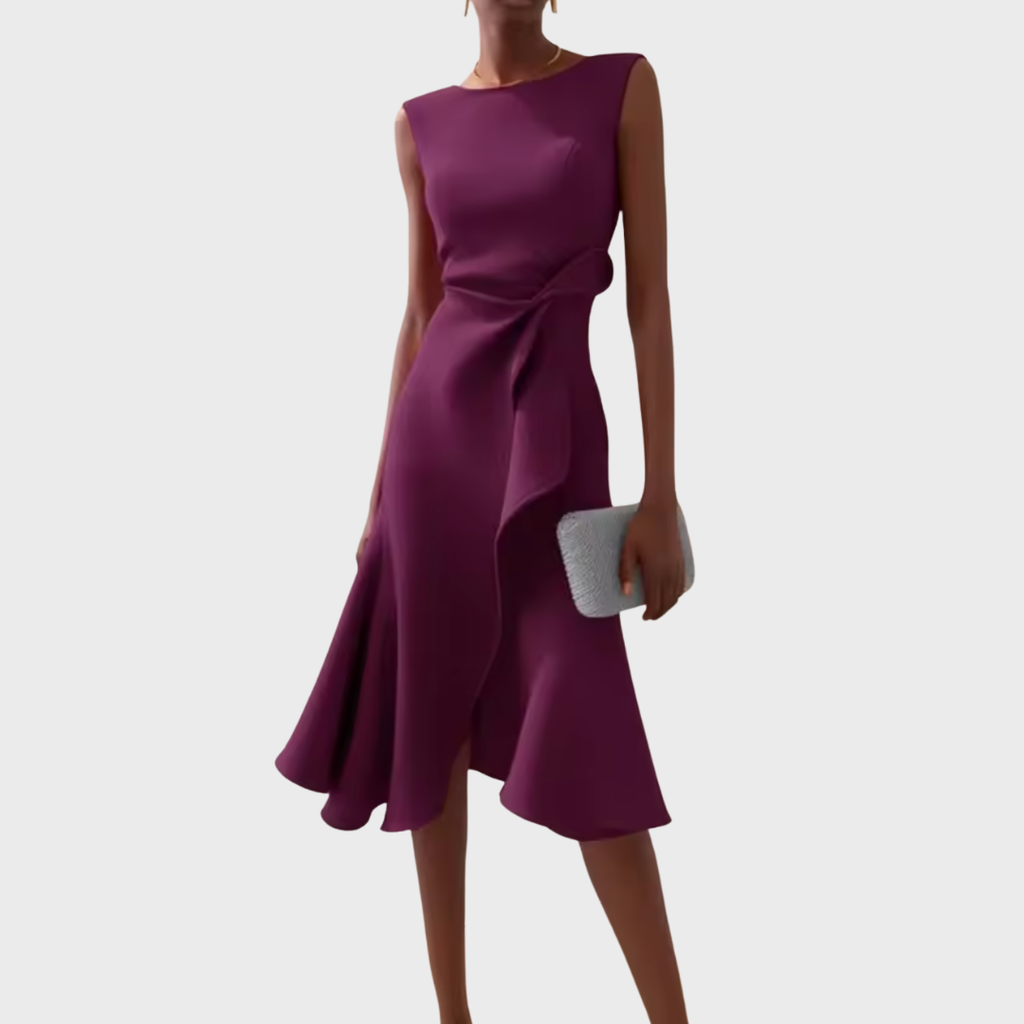 Asymmetric Draped Midi Dress for Women