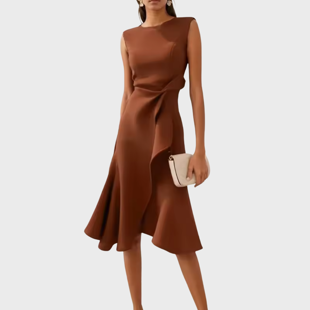 Asymmetric Draped Midi Dress for Women