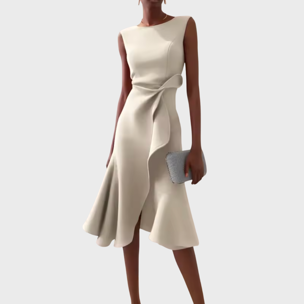 Asymmetric Draped Midi Dress for Women