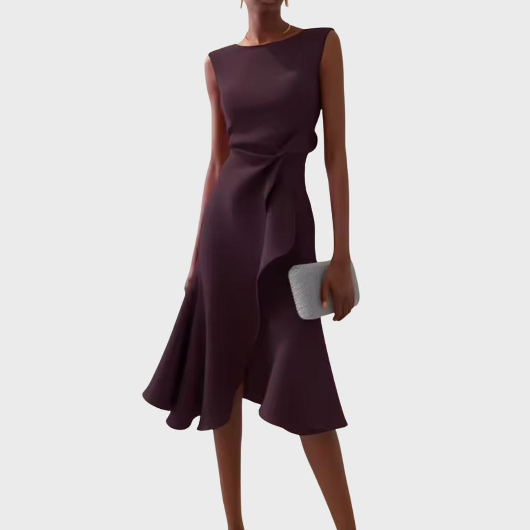 Asymmetric Draped Midi Dress for Women
