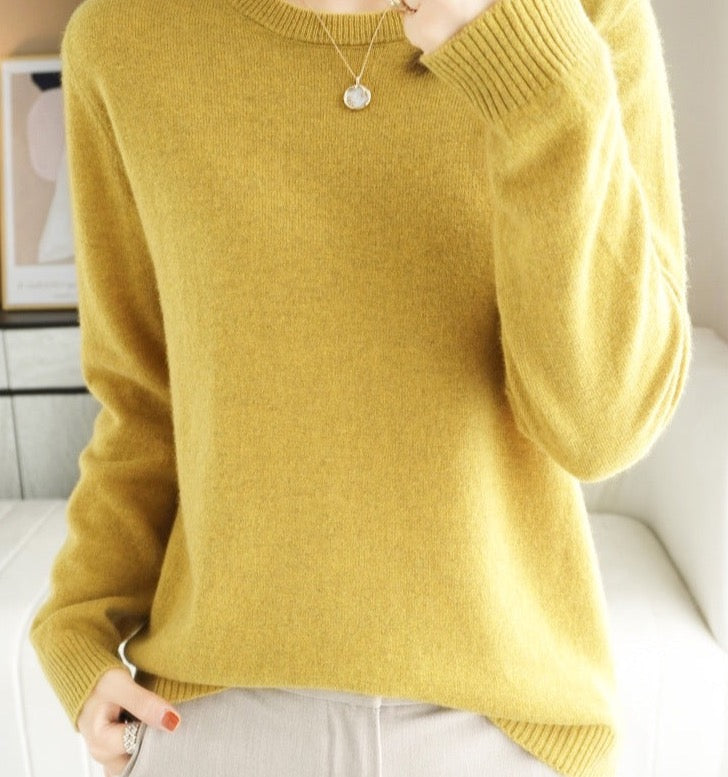 Long Sleeve Crew Neck Knit Pullover Sweater for Women