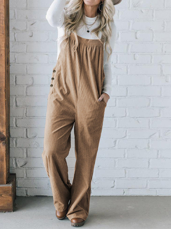 Corduroy Jumpsuit with Adjustable Straps for Women