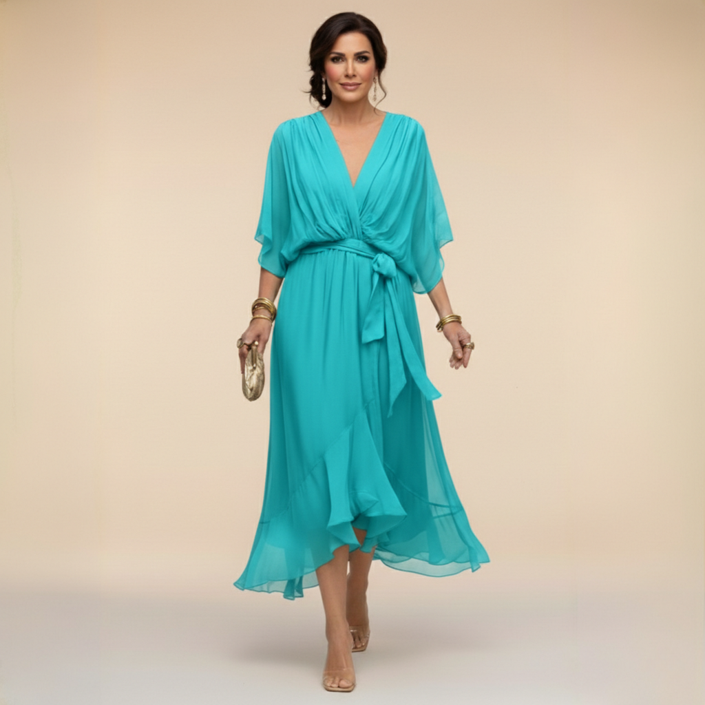 Long Chiffon Dress with Bow for Women