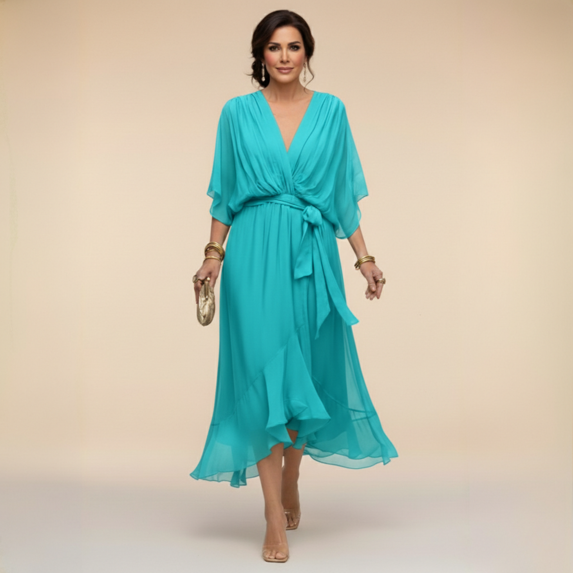 Long Chiffon Dress with Bow for Women