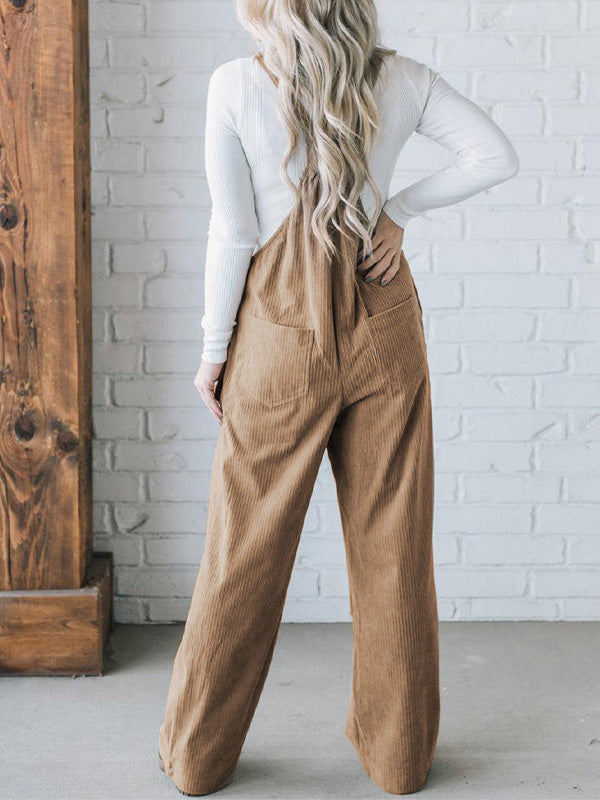 Corduroy Jumpsuit with Adjustable Straps for Women