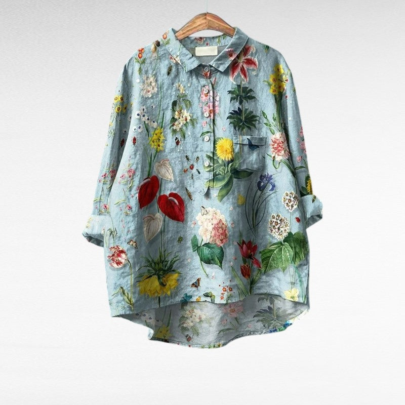 Floral Print Blouse with Classic Collar for Women