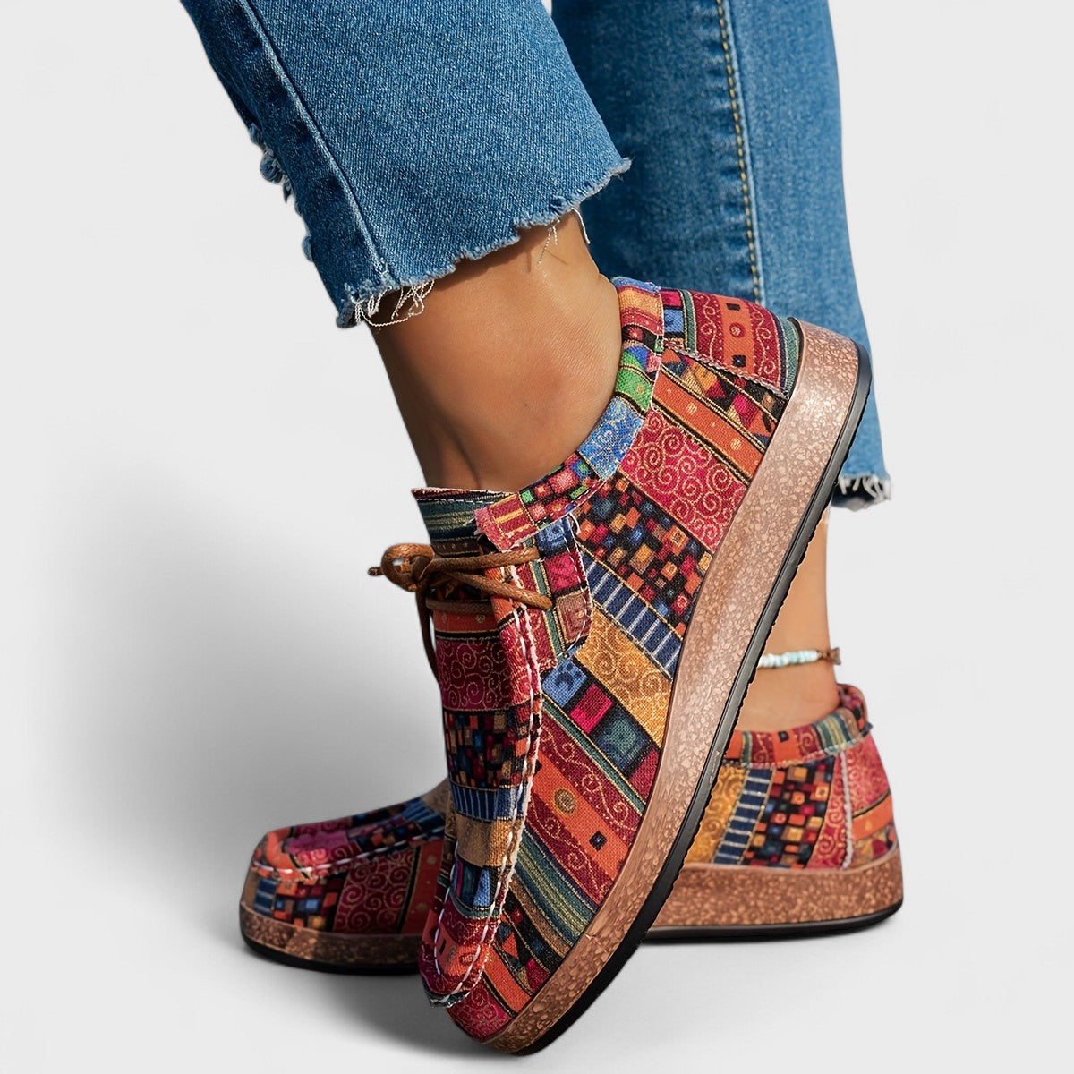 Ethnic Style Lace-Up Flats for Women