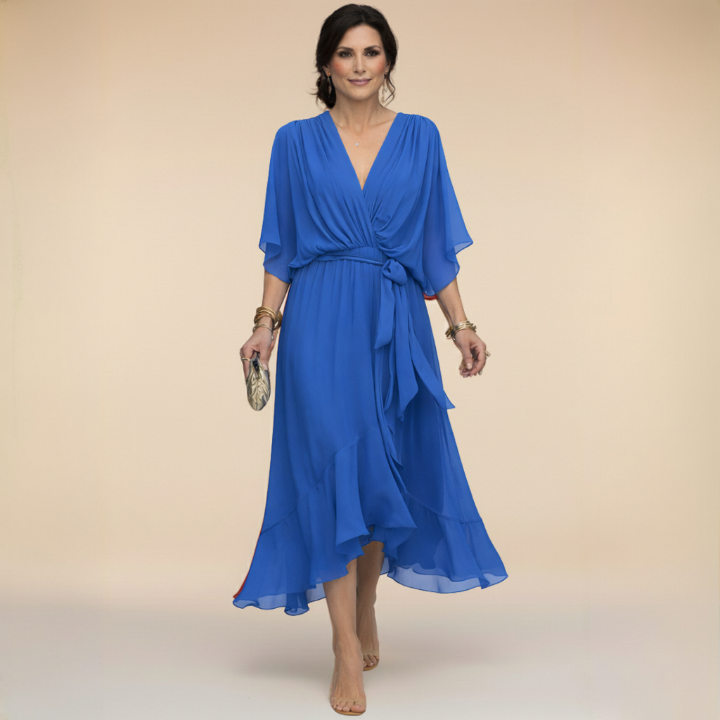 Long Dress with Bow and Batwing Sleeves for Women