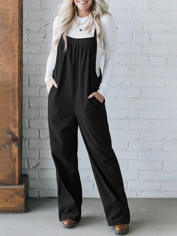Corduroy Jumpsuit with Adjustable Straps for Women