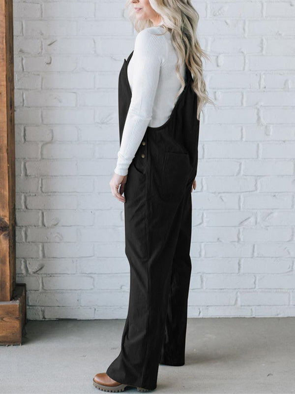 Corduroy Jumpsuit with Adjustable Straps for Women