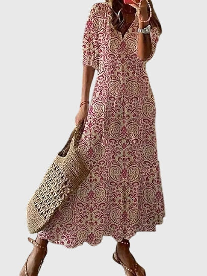 Women's Printed V-Neck Long Dress