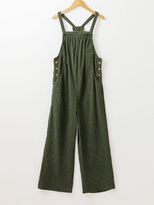 Corduroy Jumpsuit with Adjustable Straps for Women