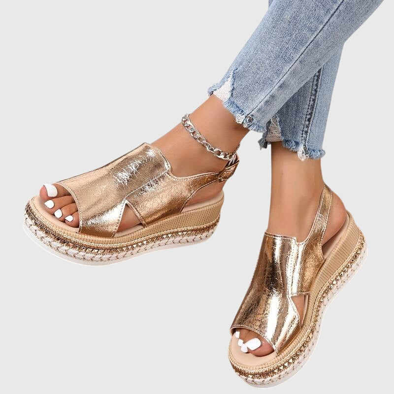 Wedge Sandals with Buckle and Open Toe for Women