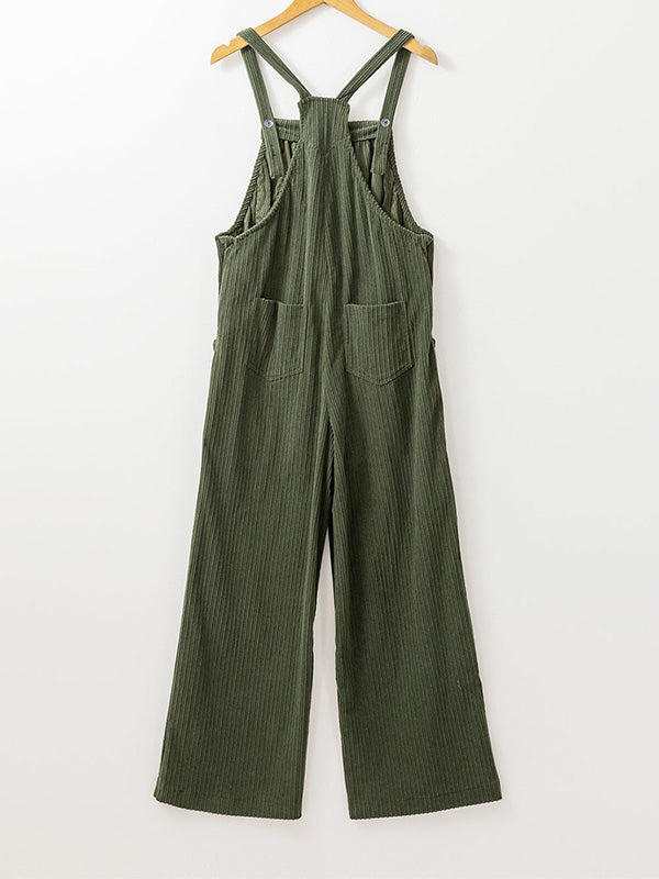 Corduroy Jumpsuit with Adjustable Straps for Women