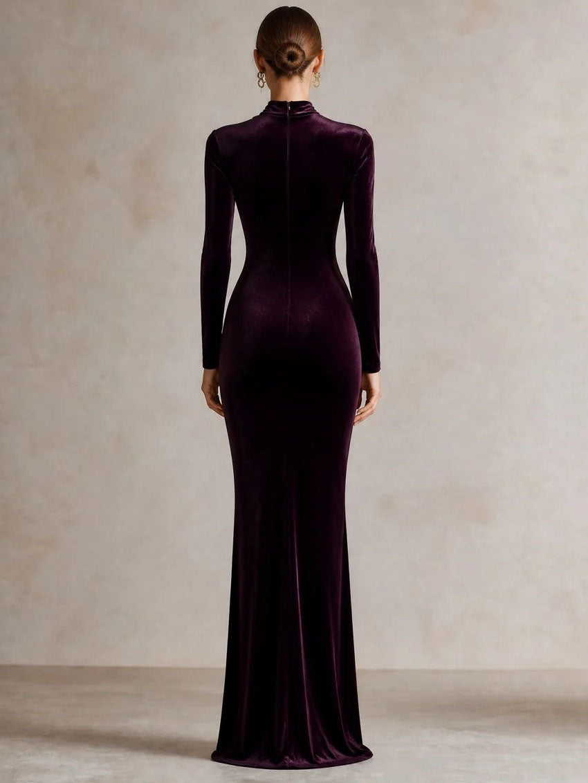 Long Sleeve Halter Velvet Maxi Holiday Dress for Women