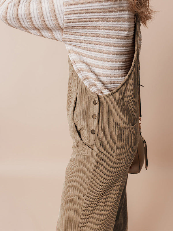 Corduroy Jumpsuit with Adjustable Straps for Women