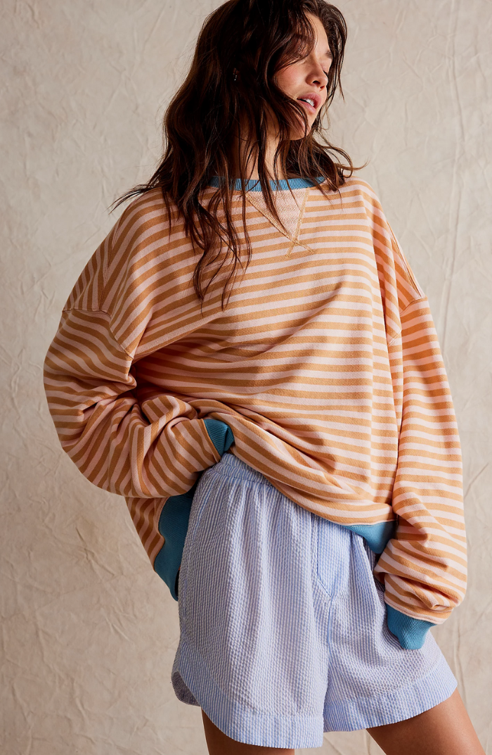 Oversized Striped Crew Neck Pullover Sweater for Women