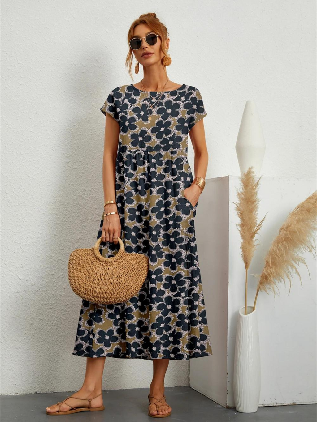 Cotton and Linen Printed Dress for Women