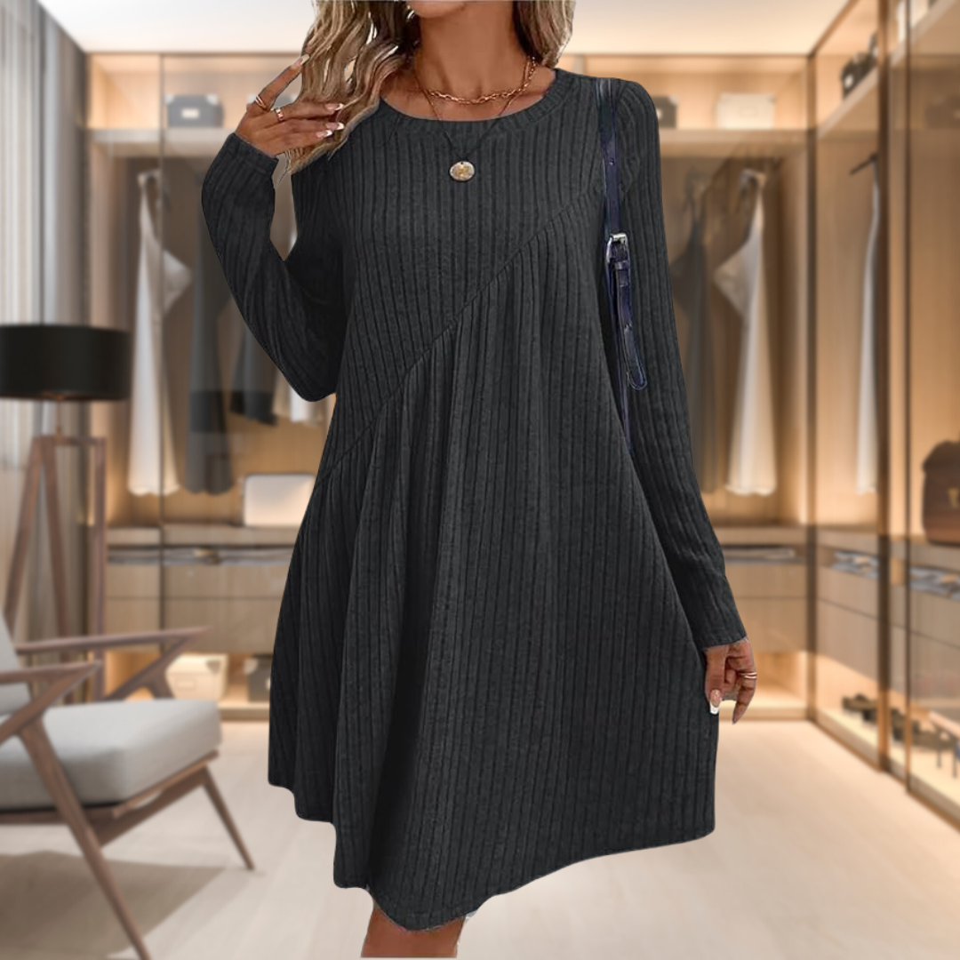 Asymmetrical Ribbed Knit Swing Midi Dress for Women