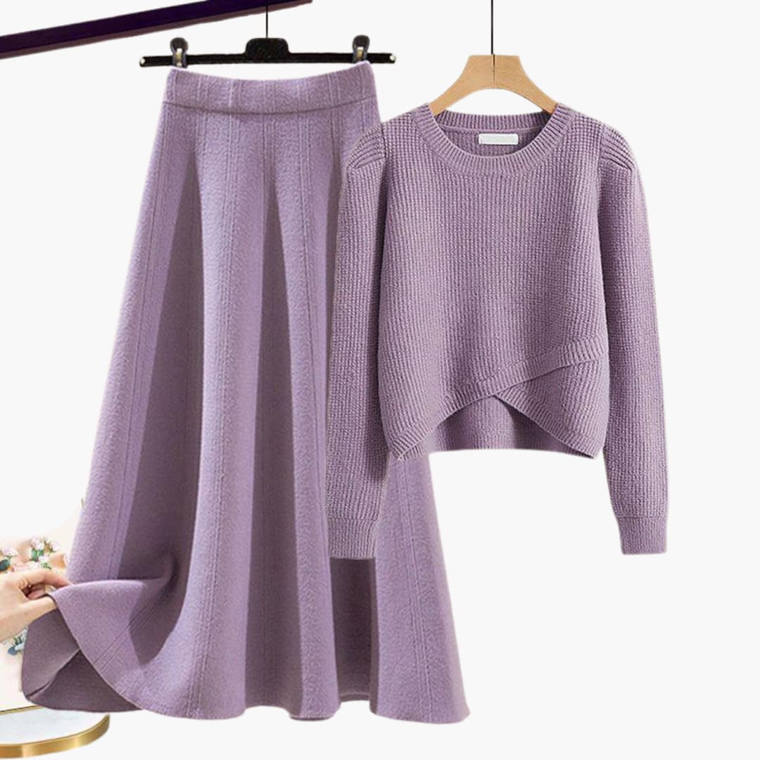 Two Piece Set with Cropped Sweater and A Line Skirt for Women