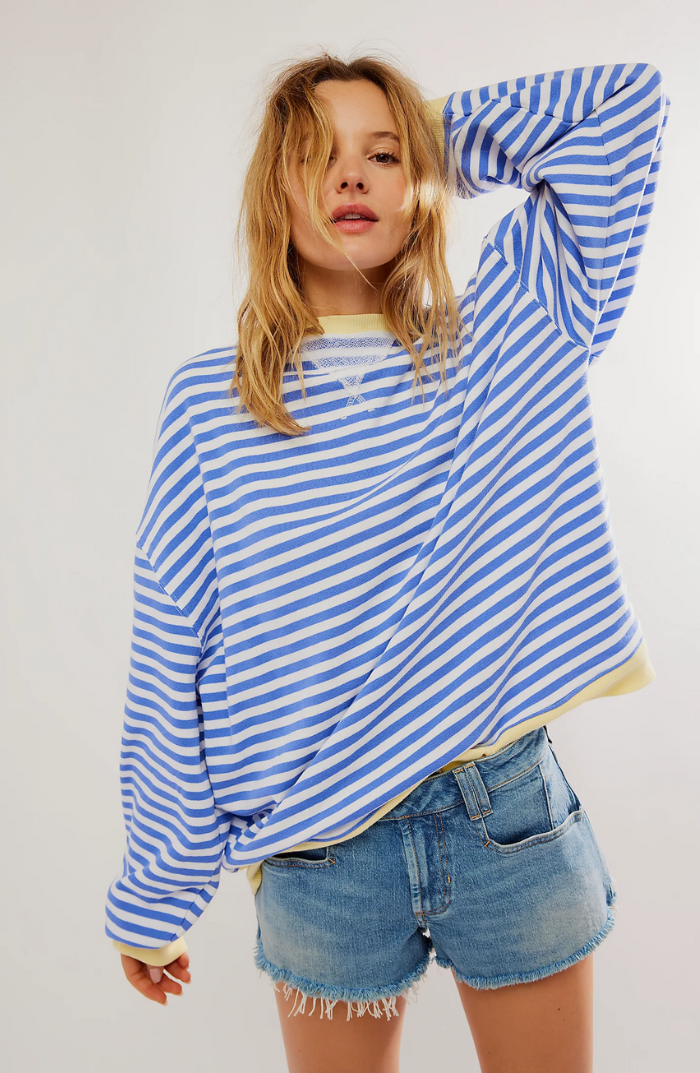 Oversized Striped Crew Neck Pullover Sweater for Women