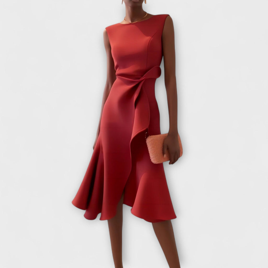 Asymmetric Draped Midi Dress for Women