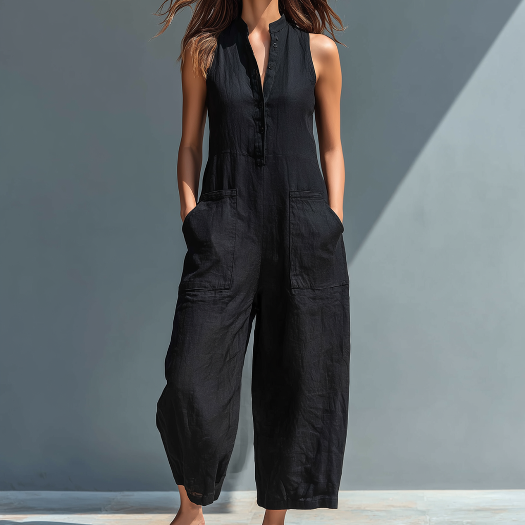 Buttoned Sleeveless Jumpsuit for Women