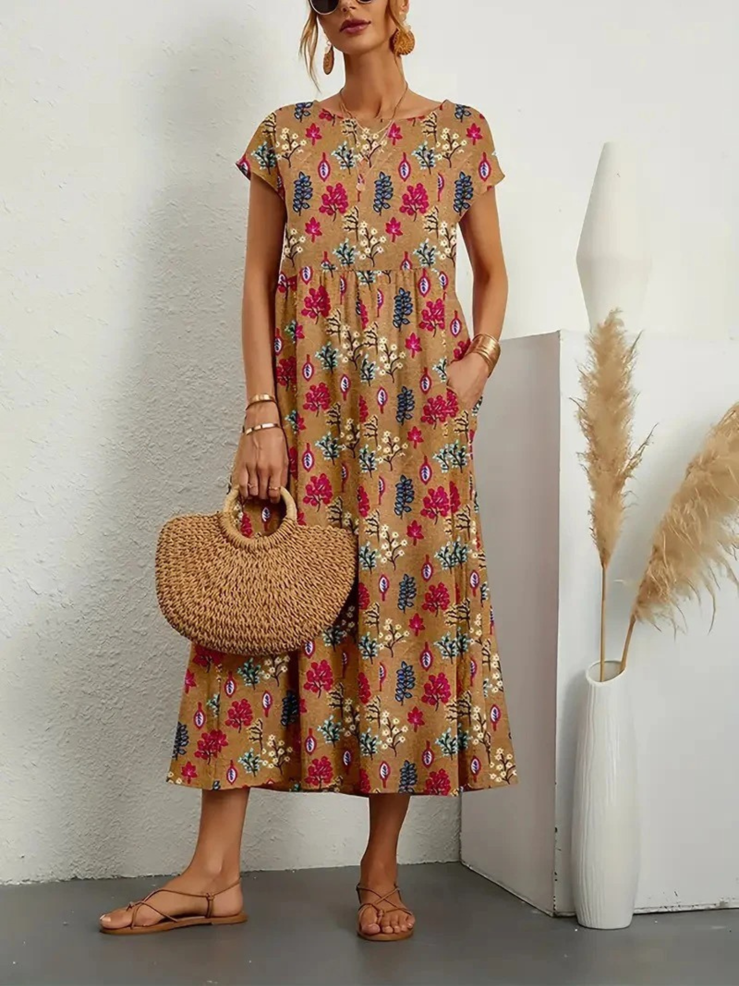 Cotton and Linen Printed Dress for Women