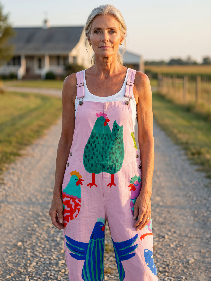 Chicken Print Overalls for Women