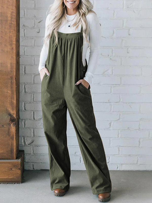 Corduroy Jumpsuit with Adjustable Straps for Women