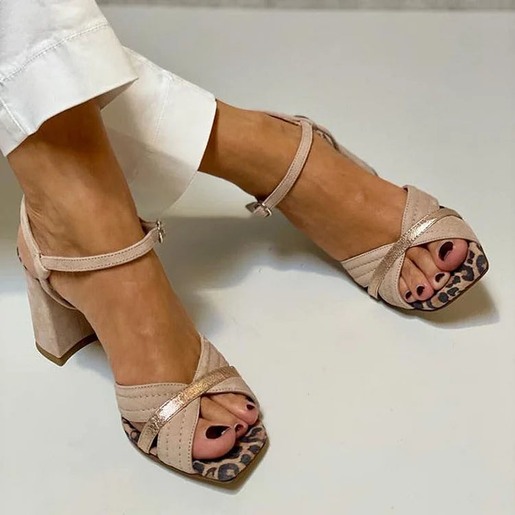Chunky Heel Sandals with Crossed Design for Women