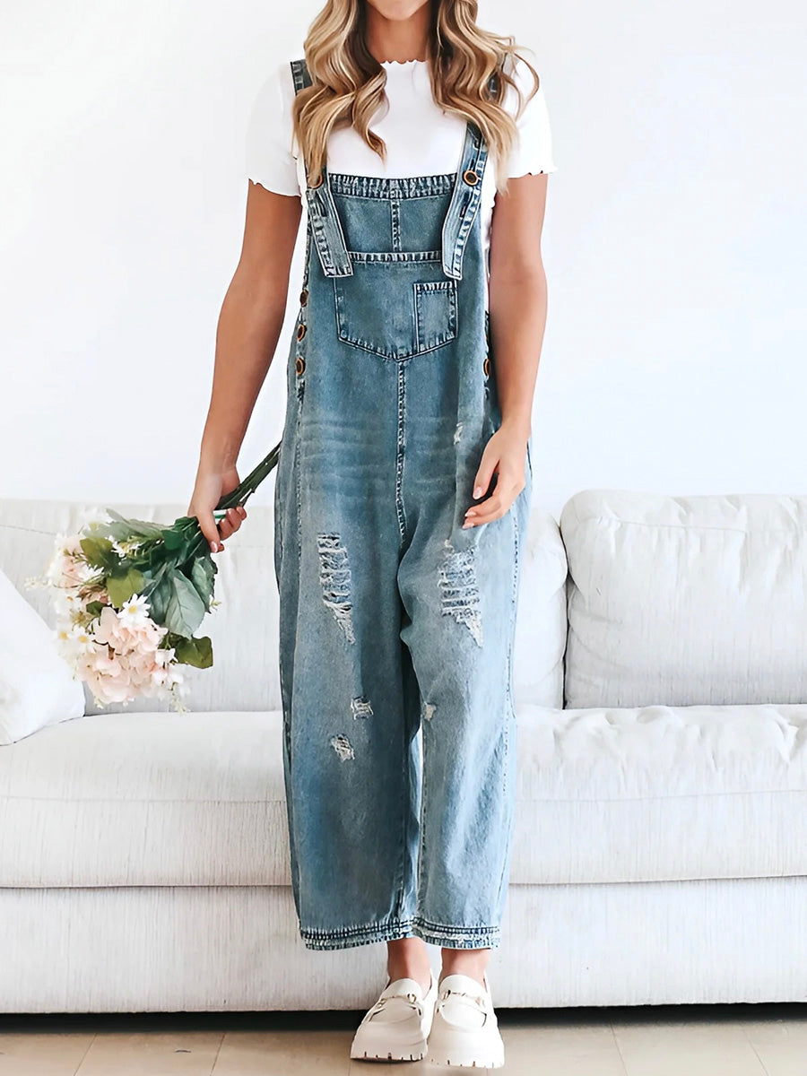 Denim Jumpsuit with Adjustable Straps for Women