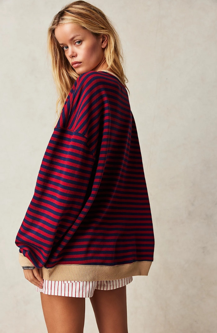 Oversized Striped Crew Neck Pullover Sweater for Women