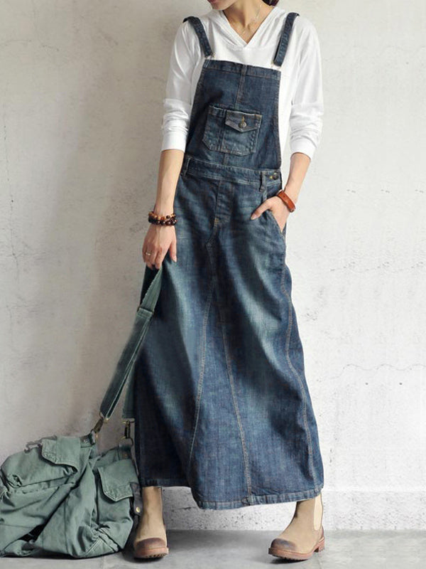Adjustable Strap Denim Jumpsuit for Women