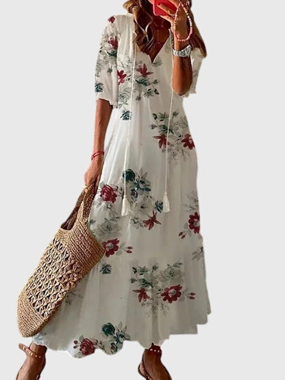 Women's Printed V-Neck Long Dress
