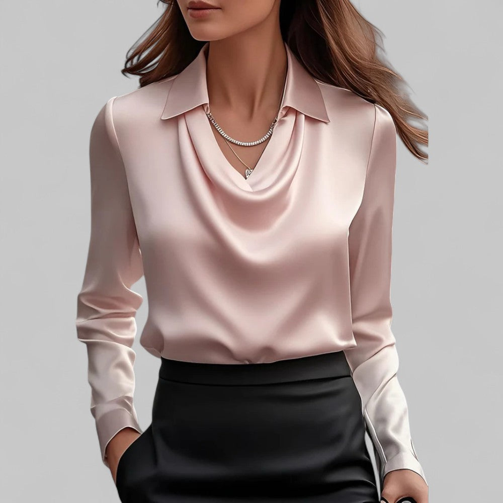 Draped Neck Long Sleeve Blouse for Women | Ideal for the Office