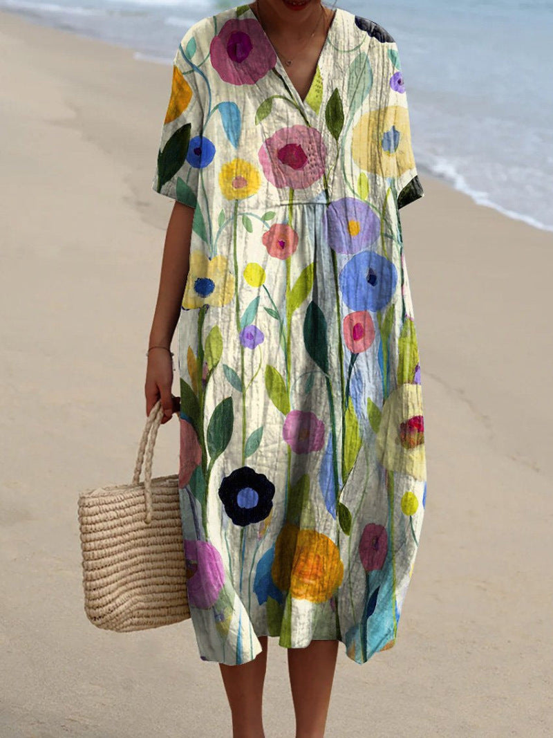 Women's Long Printed Bamboo Cotton Dress