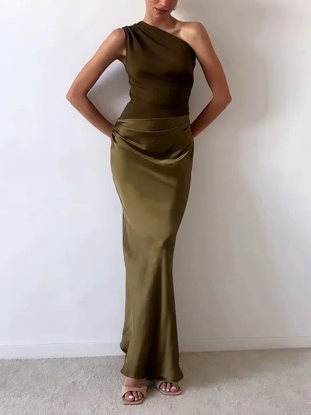 Women's Asymmetric Neckline Maxi Party Dress