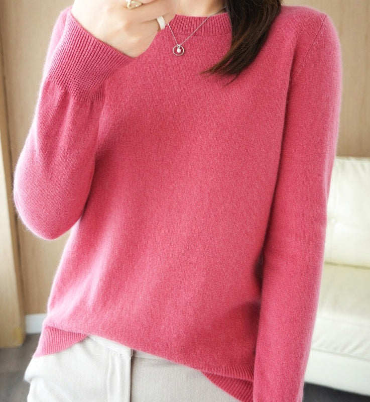 Long Sleeve Crew Neck Knit Pullover Sweater for Women