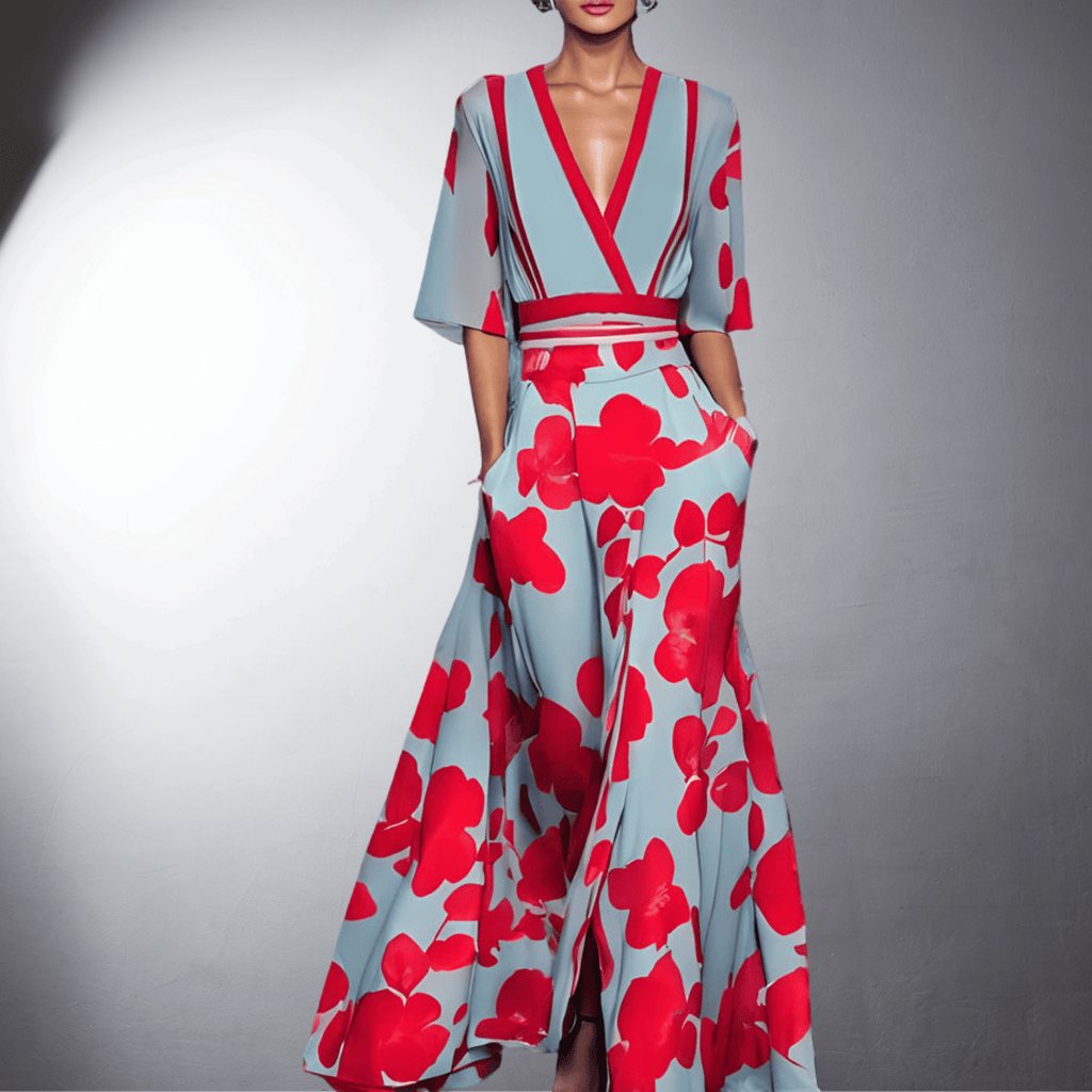 Elegant Dress with Print and V-Neck for Women
