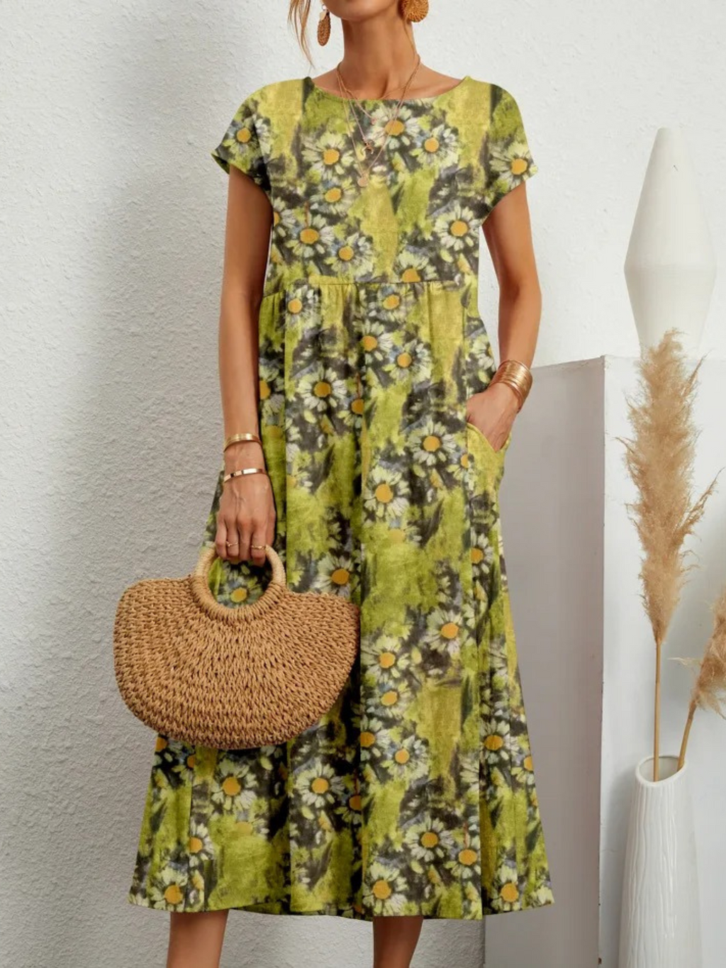 Cotton and Linen Printed Dress for Women