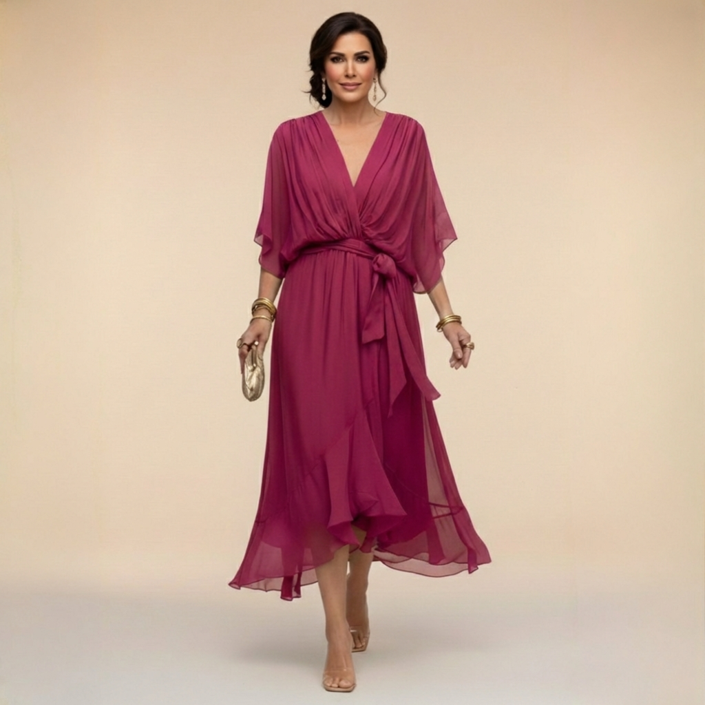 Long Chiffon Dress with Bow for Women
