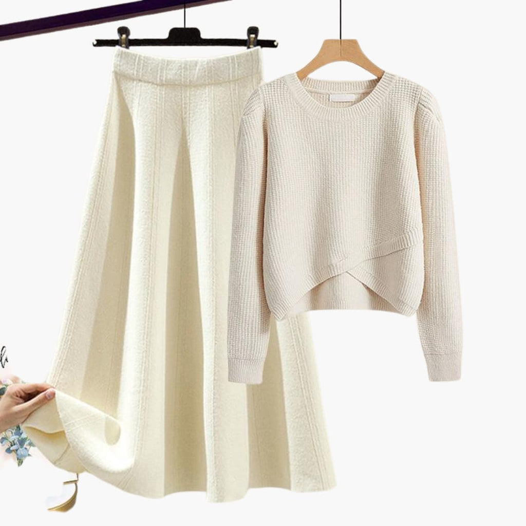 Two Piece Set with Cropped Sweater and A Line Skirt for Women
